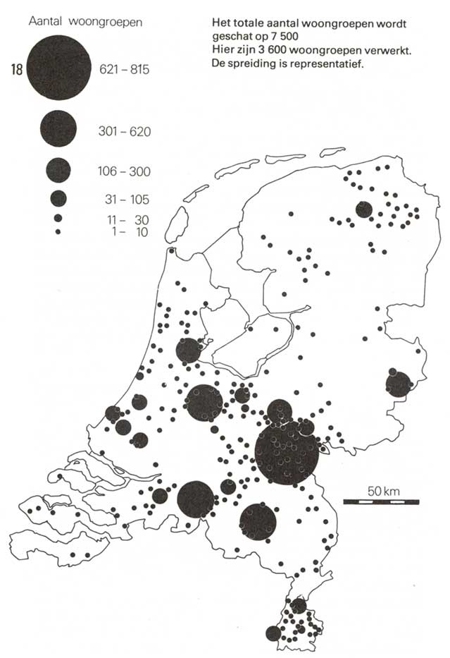 De spreiding van woongroepen in Nederland in 1982